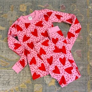 Hanna Andersson Girls Pink Pajama Set with Red Hearts